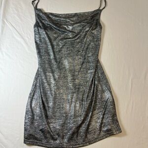 NWT Sage The Label Silver Metallic Sleeveless Spaghetti Straps Slip Dress Medium